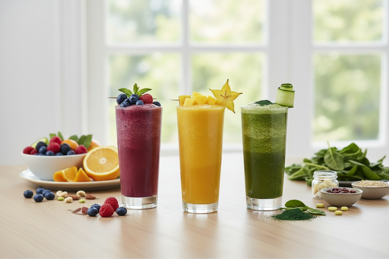 Three colorful smoothies without text